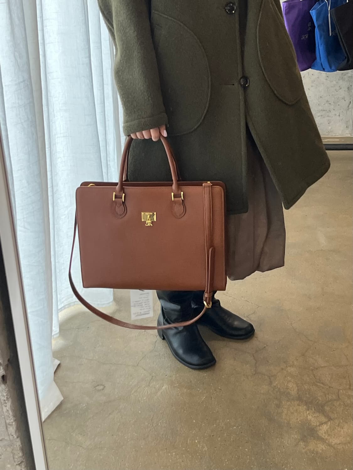 (더스트백)90s COURREGES 꾸레쥬 브리프케이스 라지 브라운 상품이미지1