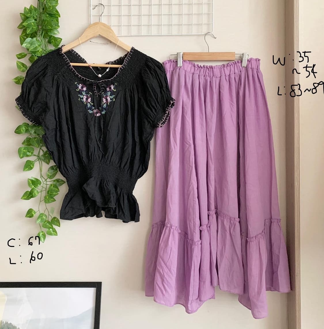 purple embroidery blouse skirt 상품이미지4