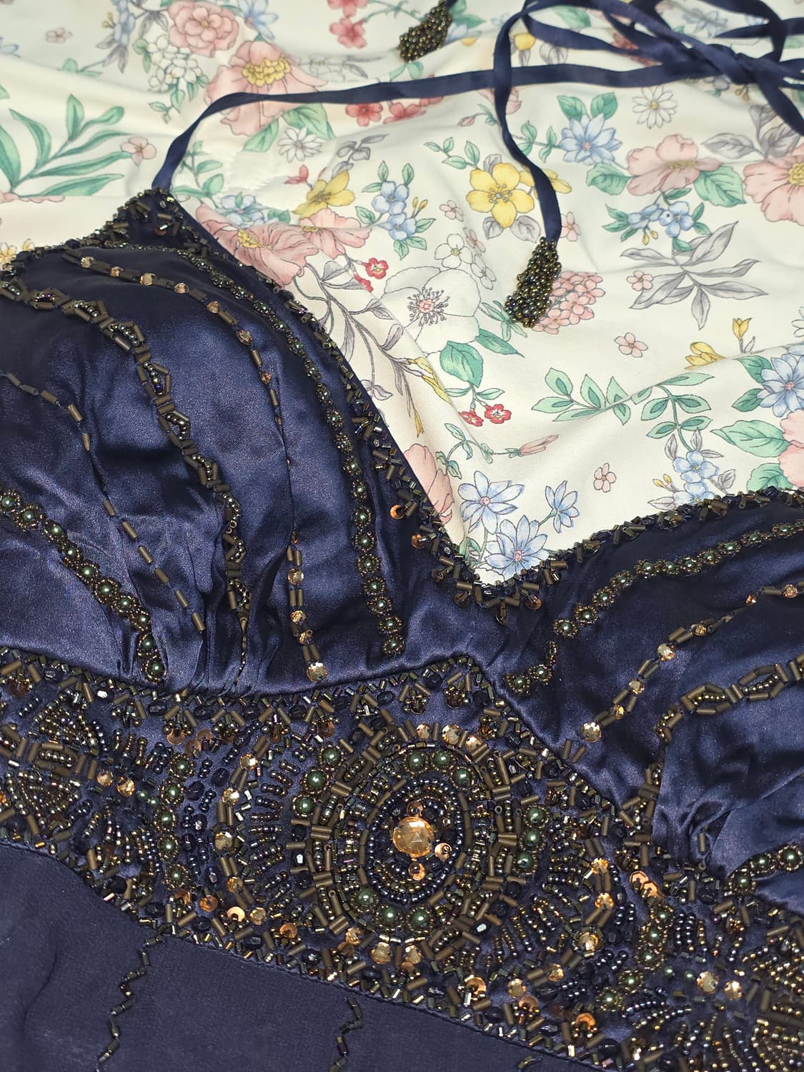 일본빈티지)고전 레트로 오리엔탈 비즈홀터넥 네이비드레스 대회댄스연주회파티 상품이미지2