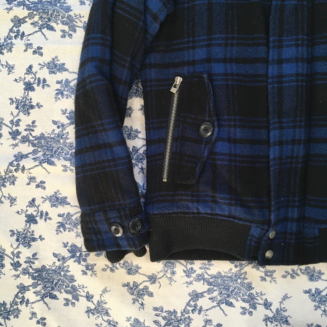 일본빈티지 블루 블랙 체크 후드 패딩 점퍼 상품이미지8