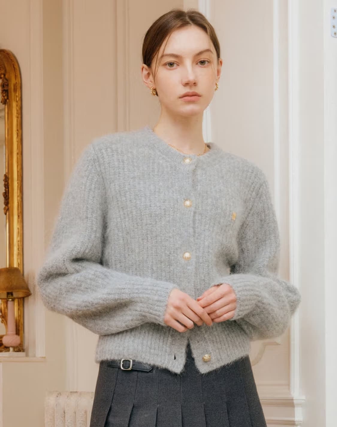 룩캐스트 한나 알파카 니트 가디건 그레이 상품이미지1