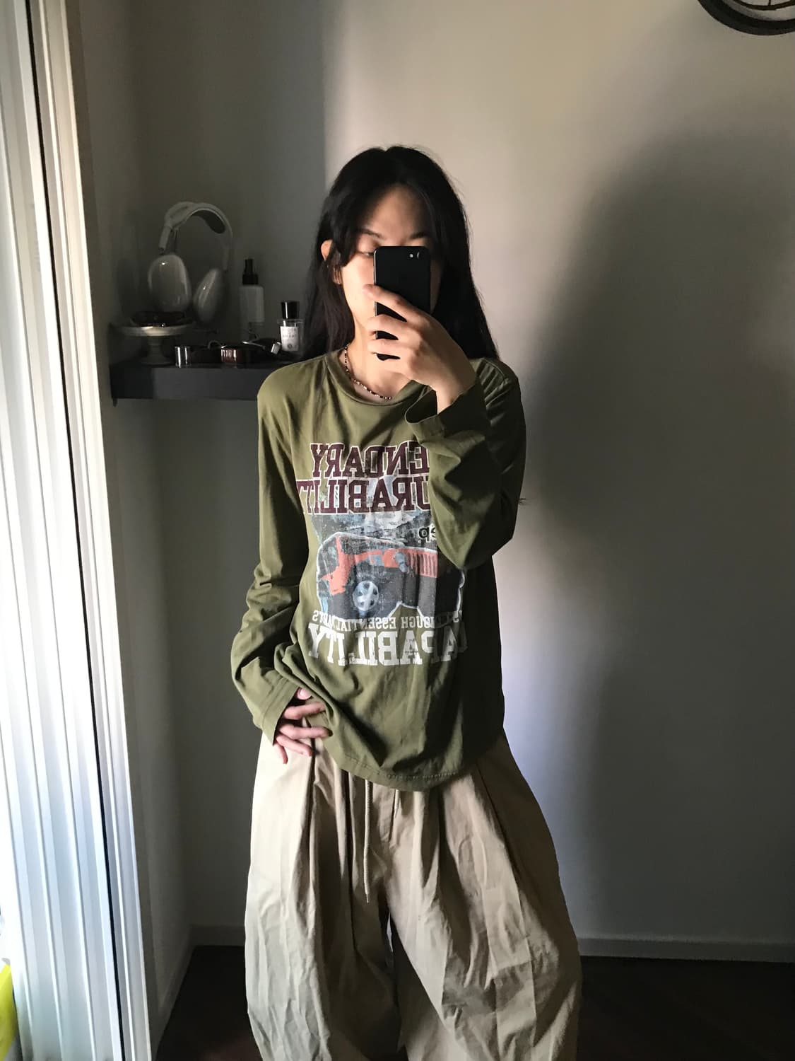 지프 중앙 프린팅 카키 롱슬리브티 상품이미지2
