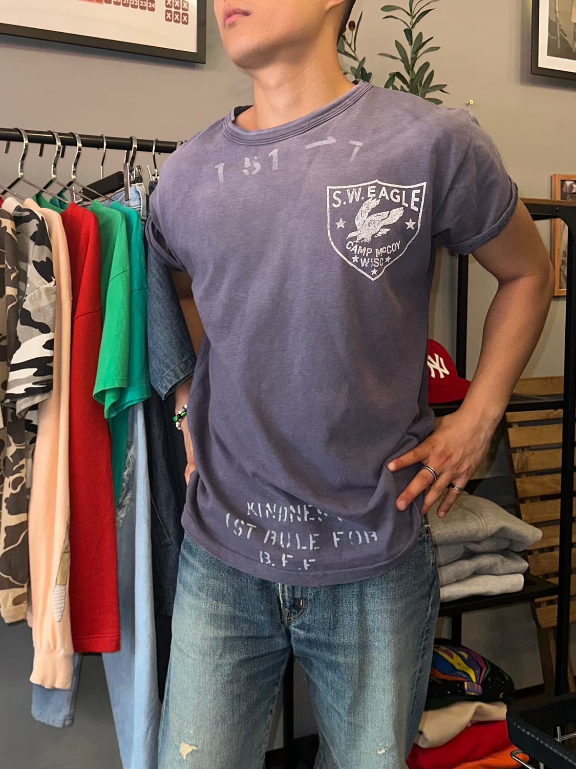 Denim Dungaree stencil logo fading T 상품이미지2