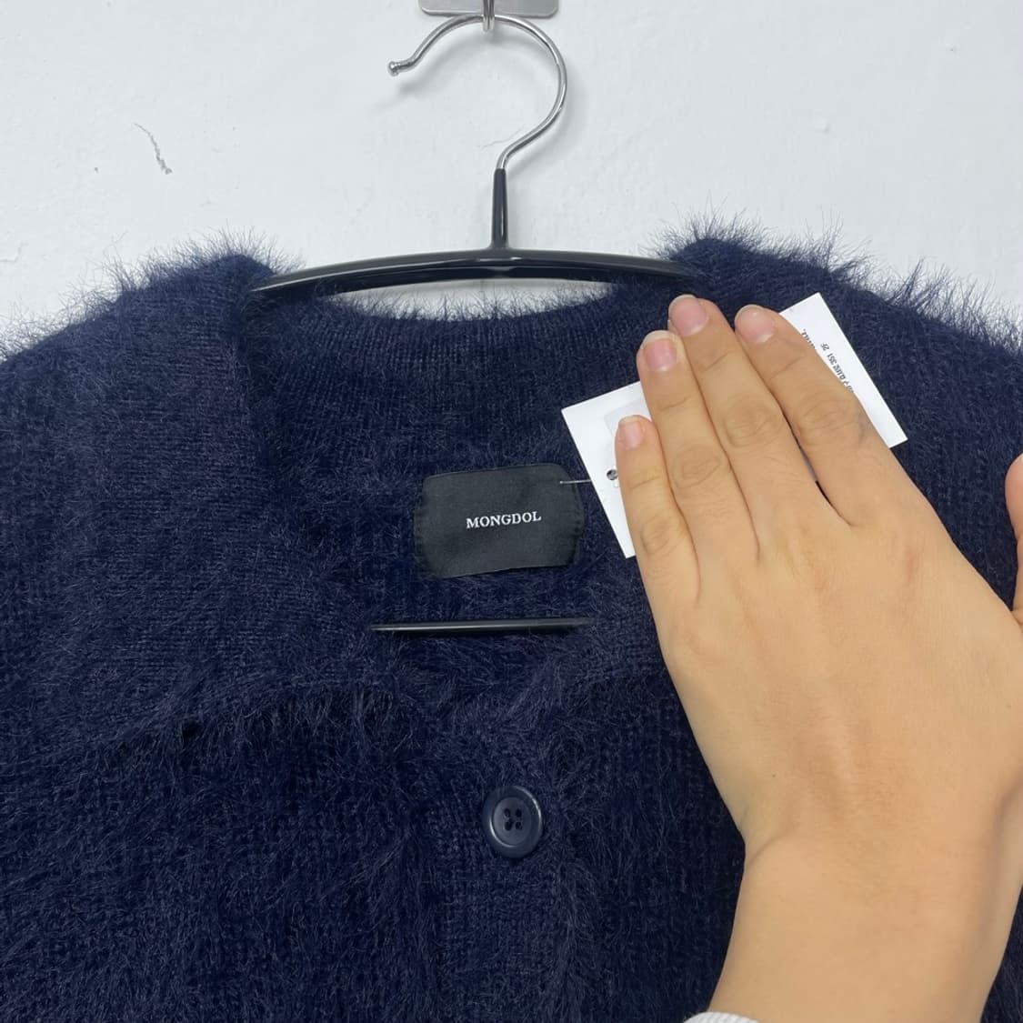 몽돌 MONGDOL 네이비 헤어리 앙고라 카라 가디건  상품이미지2