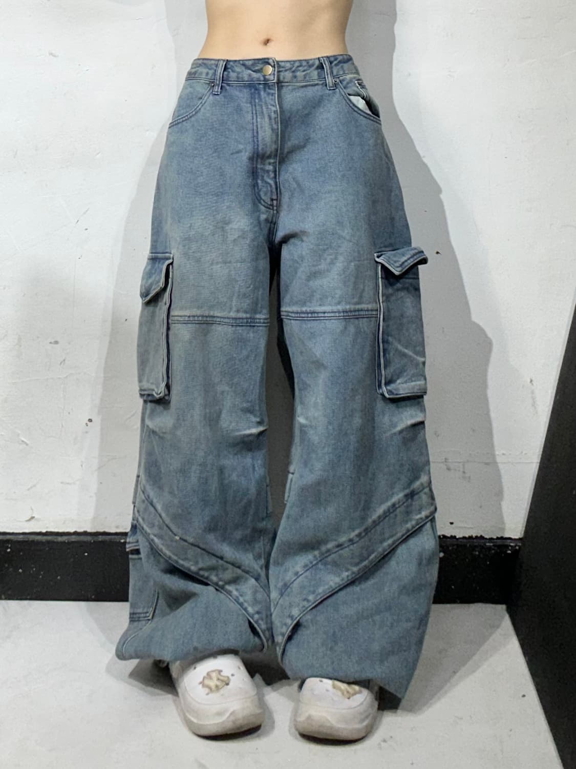 빈티지 연청 대대장 와이드 포켓 디테일 데님 청바지 카고 팬츠  상품이미지2