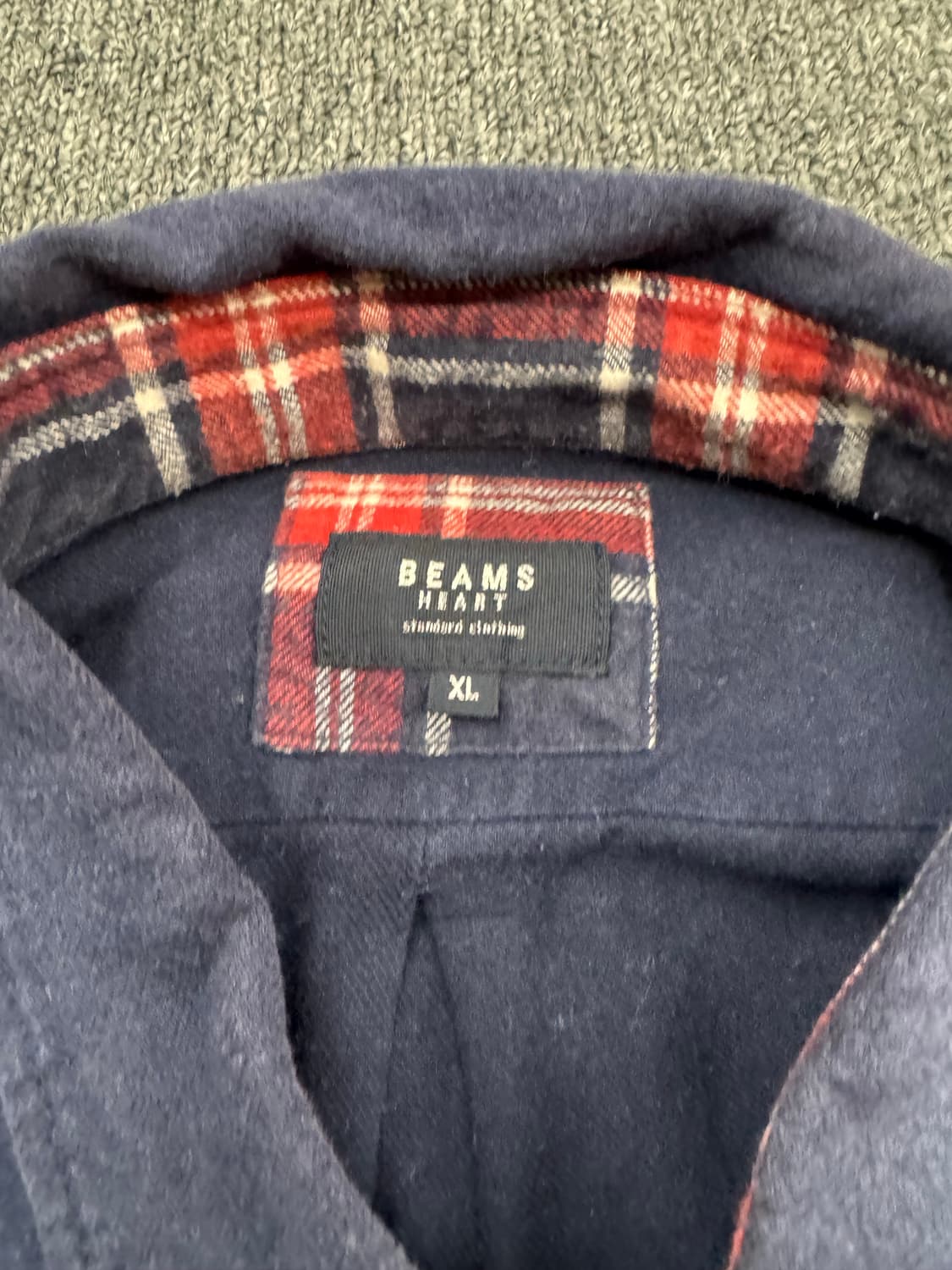 XL)Beams Heart 빈티지 체크패턴 포인트 코튼 네이비 긴팔 셔츠 상품이미지3
