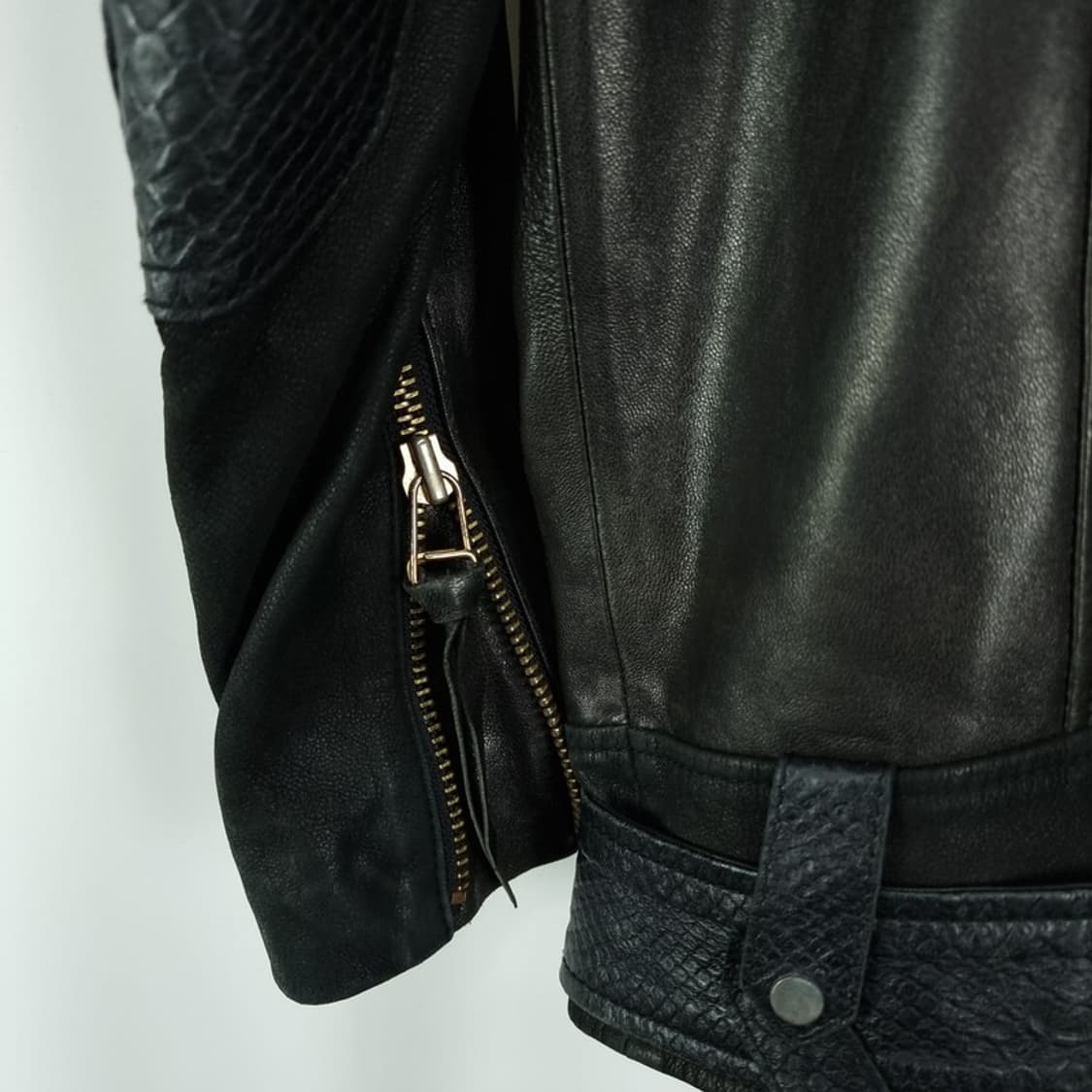 [빈티지] 리얼 쉽스킨 양가죽 사선 레더 자켓 블랙 M19171 상품이미지6