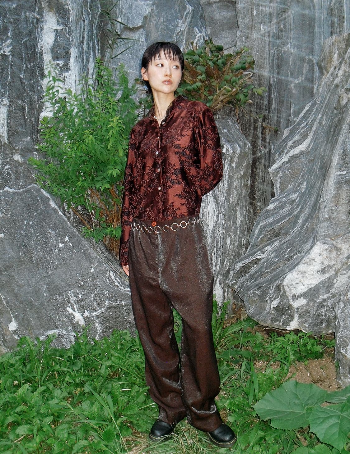 Brown gloss flower pattern jacket 상품이미지4
