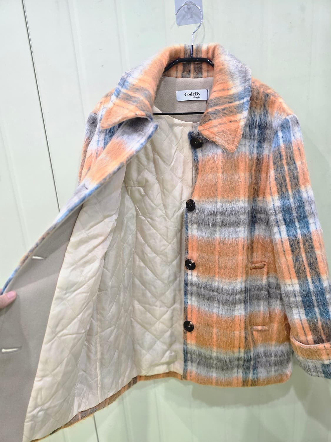 CodeBy 오렌지 체크 모직 자켓 상품이미지5