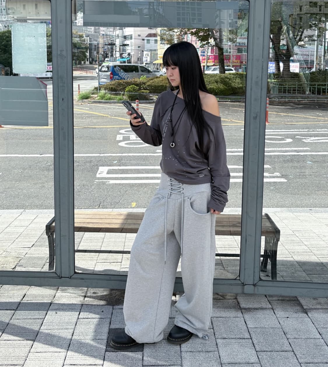 0104 레이스업 스웻팬츠 블랙 상품이미지2