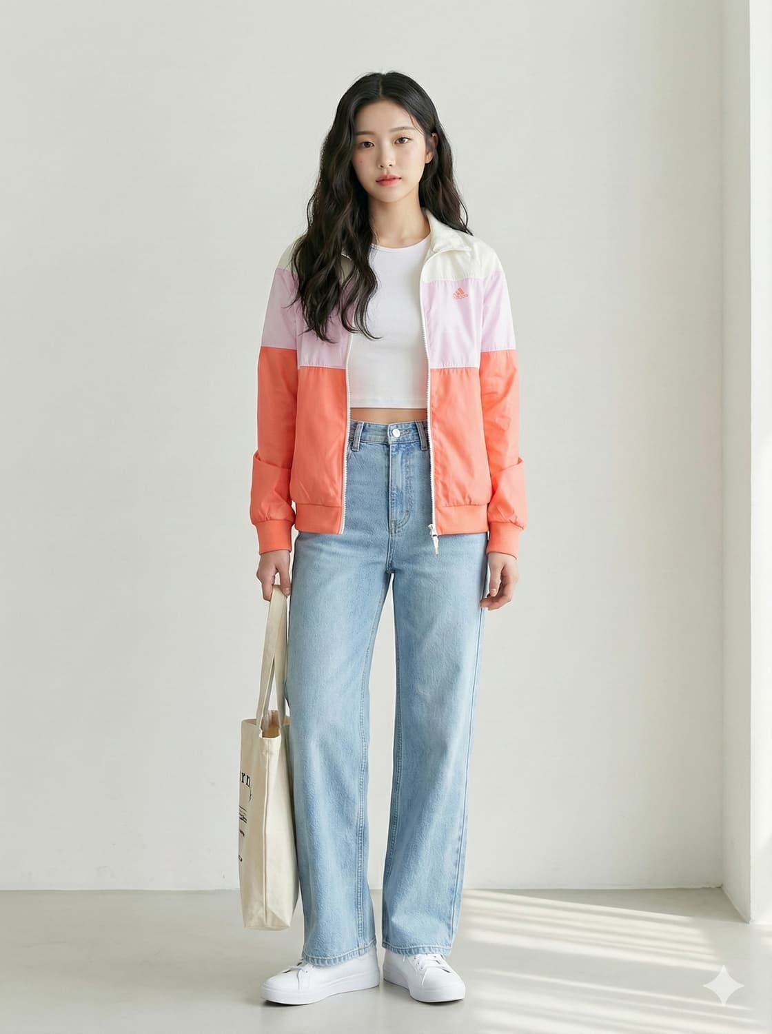 아디다스 컬러블록 바람막이 핑크 오렌지_90 상품이미지1