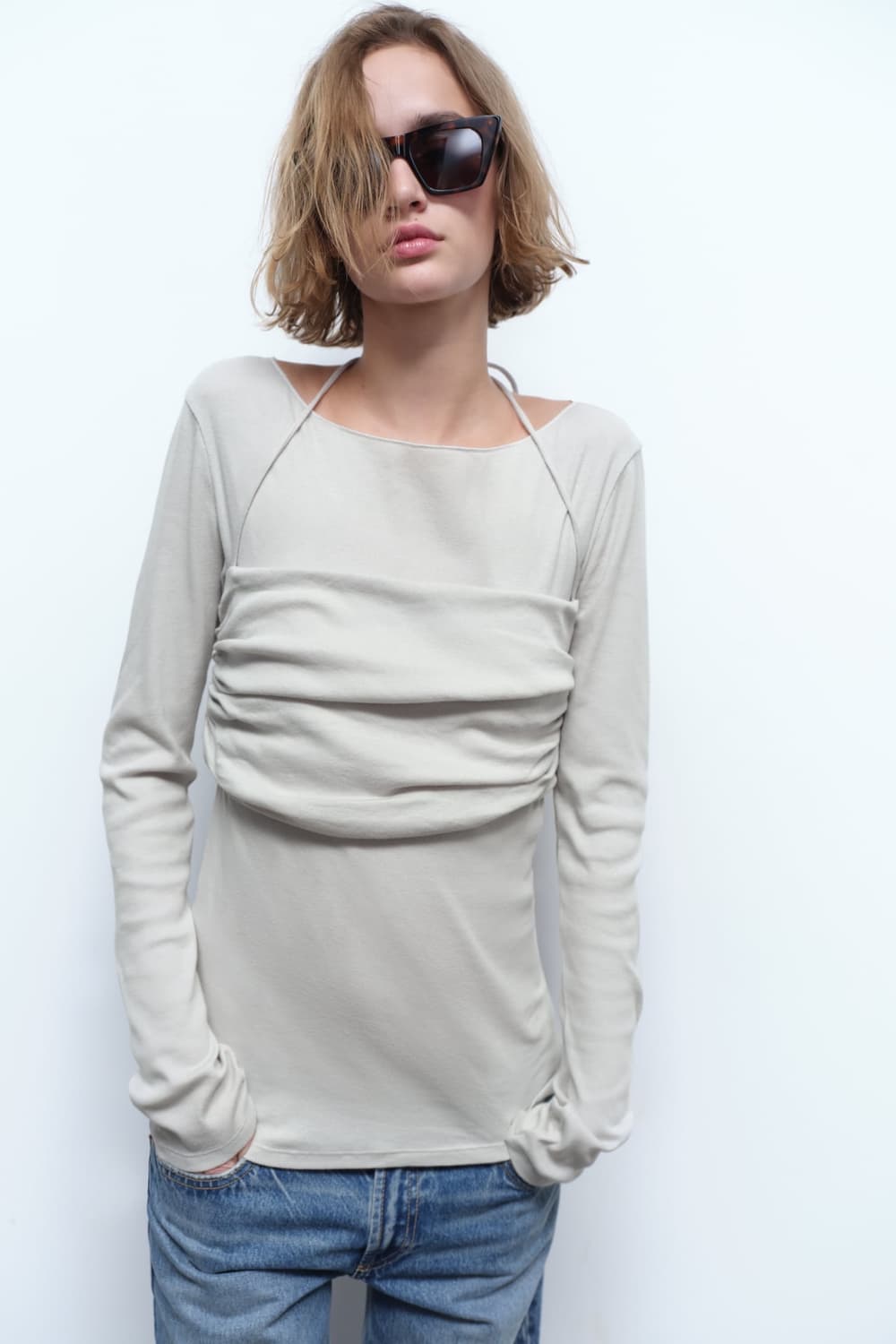 ZARA 세미 시스루 티셔츠 SEA GREEN 상품이미지3