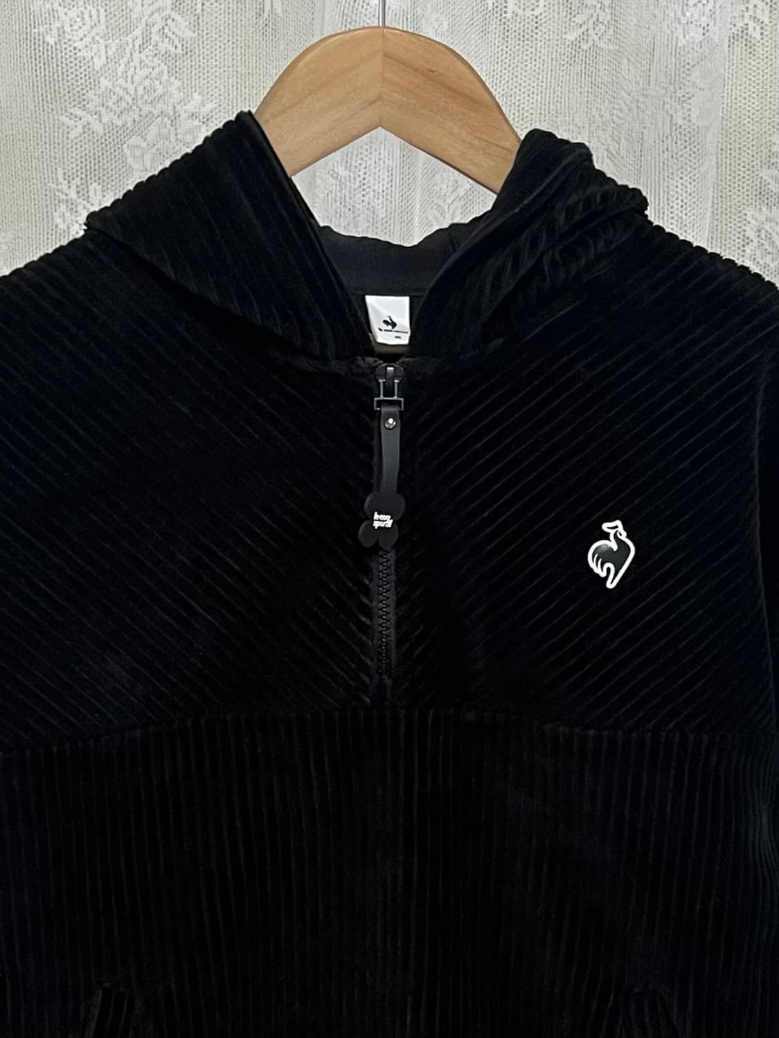90) 르꼬끄 스포르티브 코듀로이 후드 반집업 블랙 상품이미지3