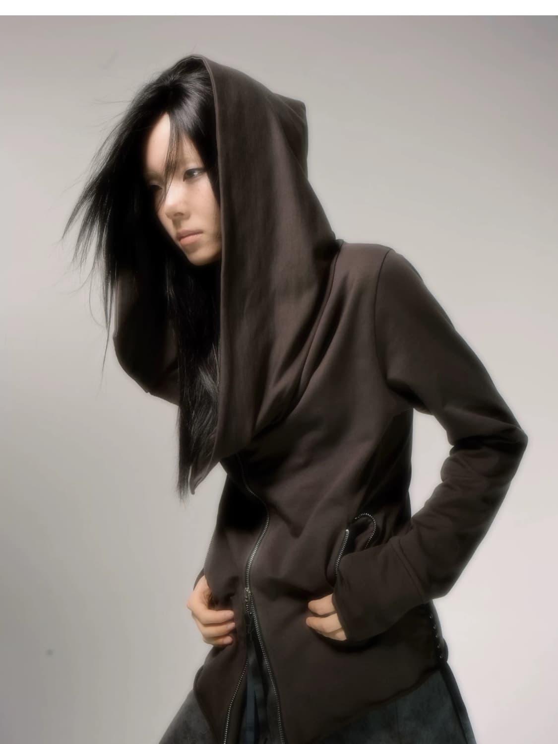 언발 네크라인 페토후드집업 자켓 가디건 고스펑크 락시크 중브 일브 상품이미지2