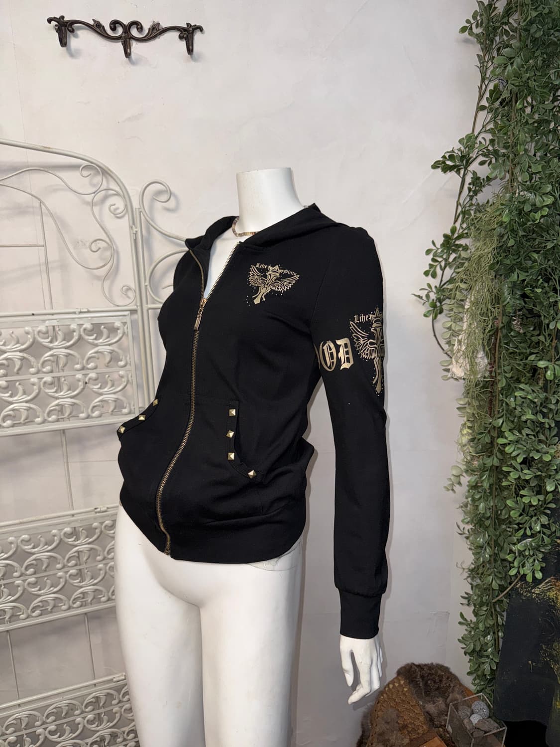 Black gold punk printing hood zipup 상품이미지2