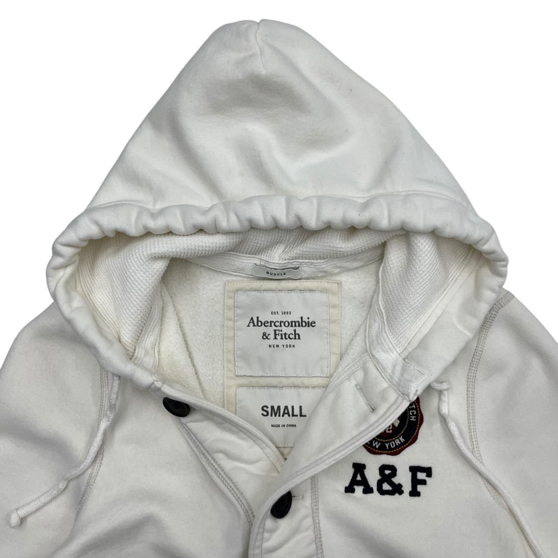 아베크롬비 뉴욕로고 아이보리 버튼 후드자켓 S 상품이미지4