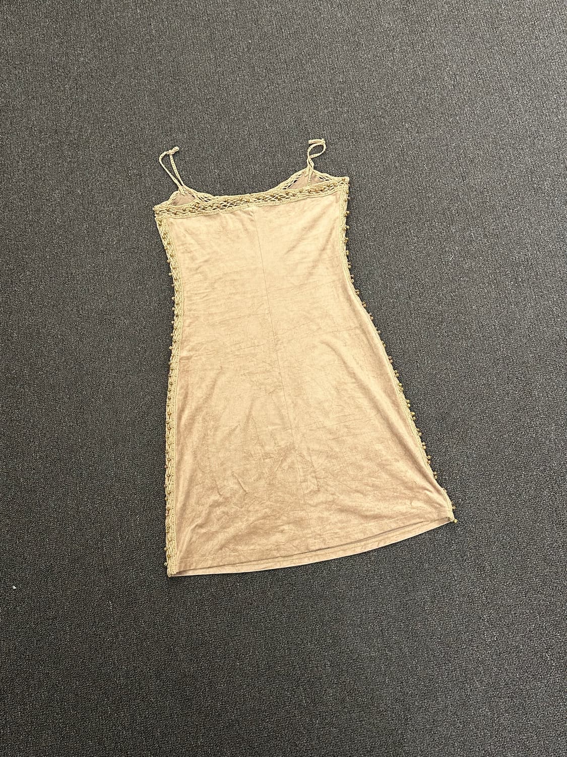 XS)Japanese vintage 구슬 크로셰 디테일 스웨이드 원피스 상품이미지7
