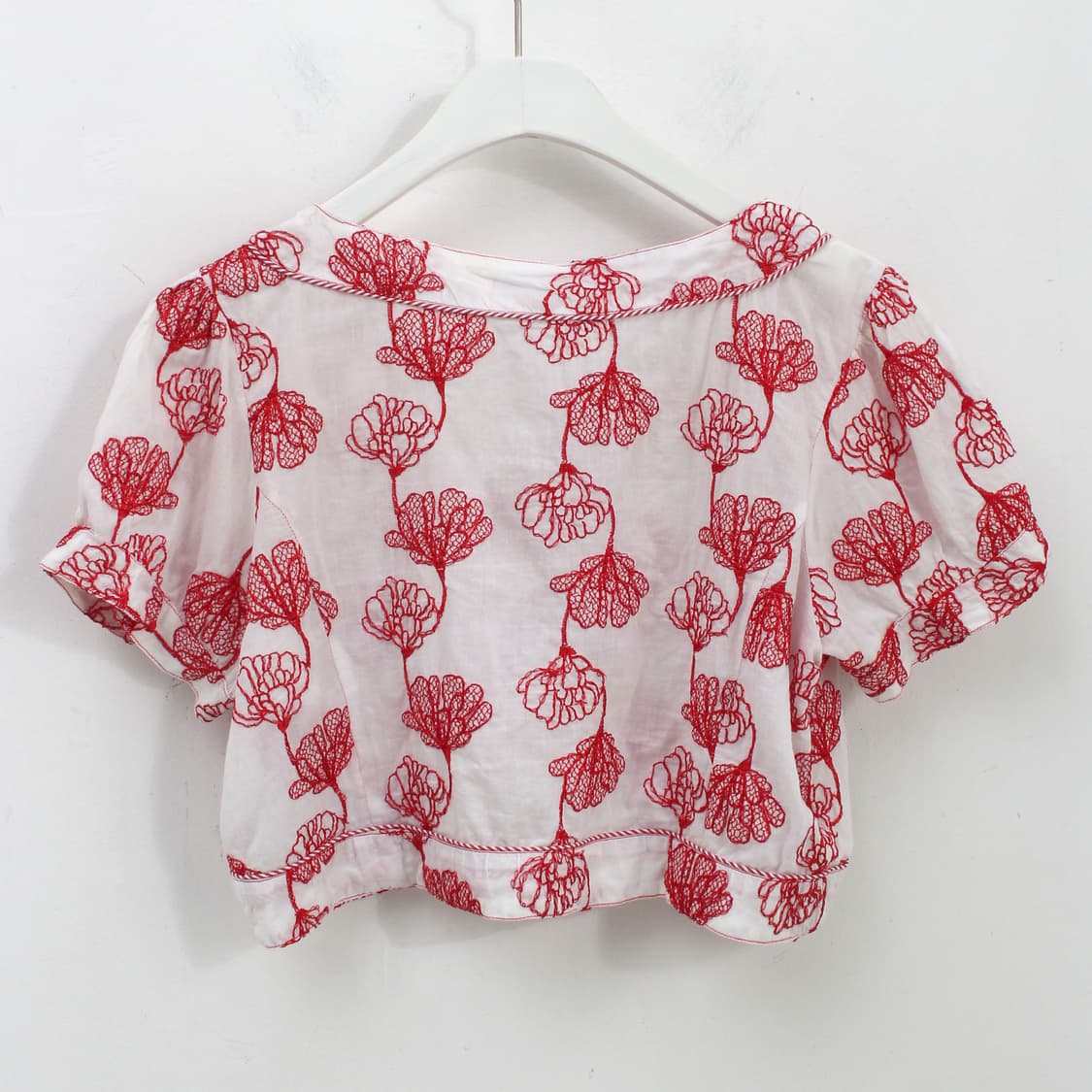 일본 빈티지 레드 자수 크롭 레이어드 블라우스 볼레로 상품이미지4