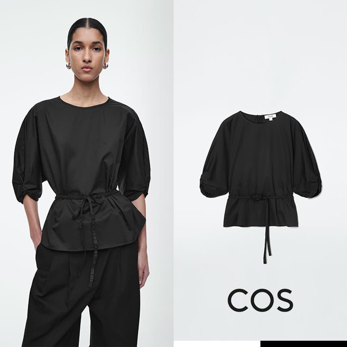 COS 코스 벨티드 퍼프 슬리브 블라우스 블랙 상품이미지1