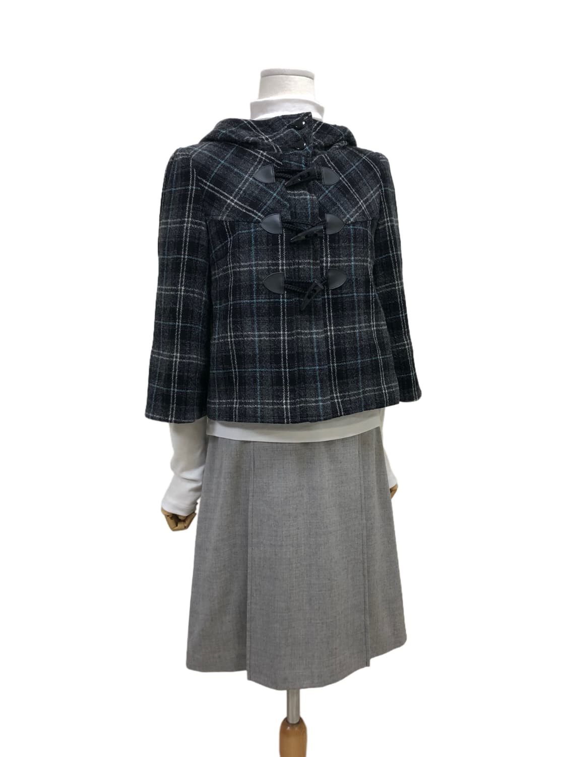 체크 떡볶이 더플 숏 코트 상품이미지4