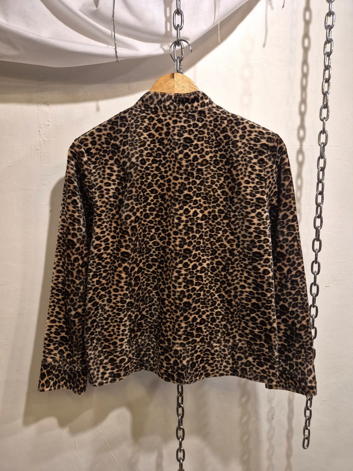 레오파드 패턴 미니멀 히든 버튼 자켓 갸루 y2k 상품이미지3