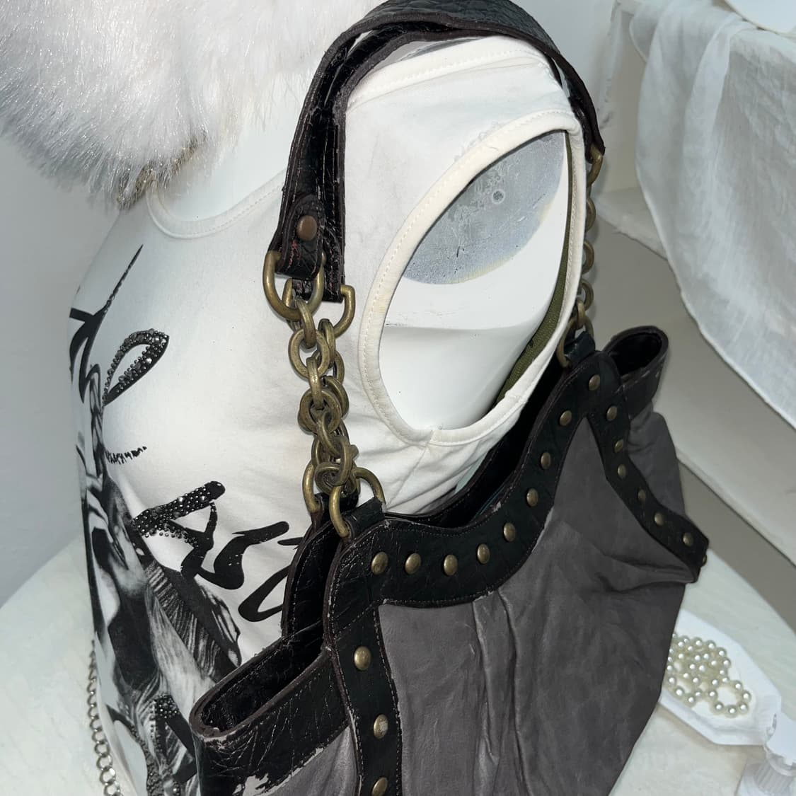 빈티지 토프 브라운 스터드백 상품이미지3