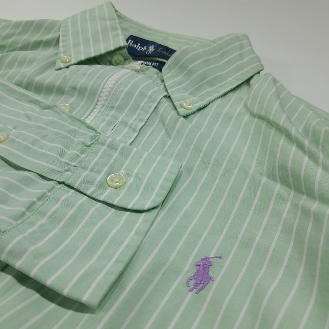 CL906 FREE 폴로 00s 그린 스트라이프 리메이크 크롭 셔츠 남 상품이미지4