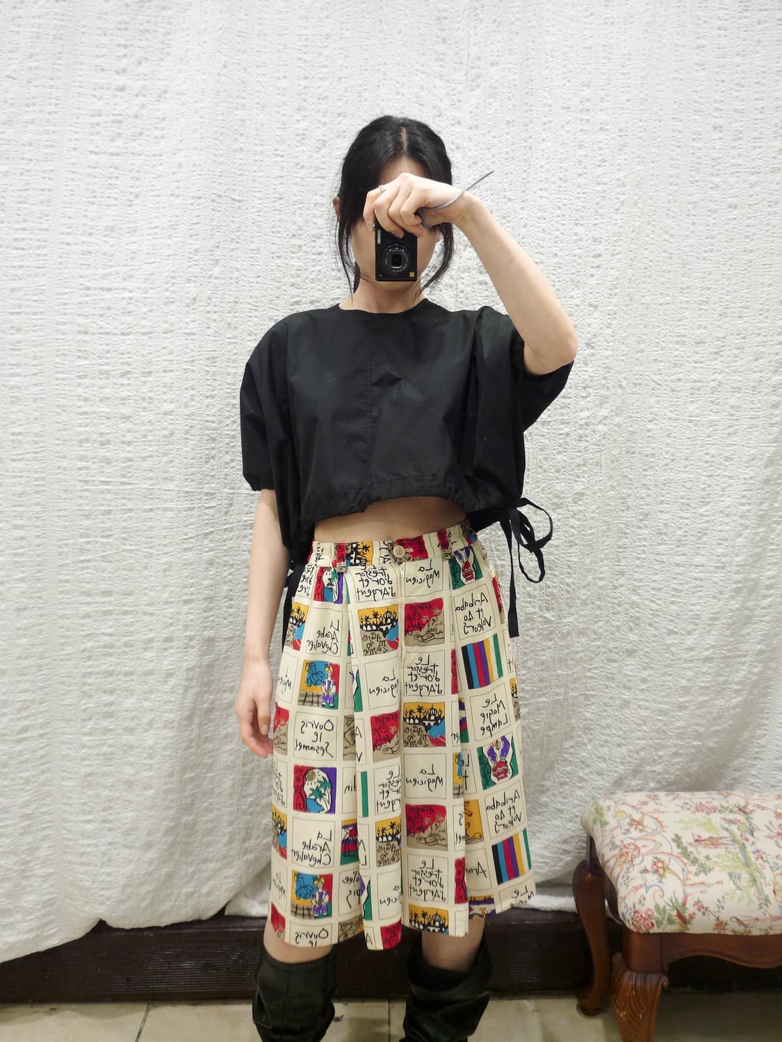 drawstring drape black blouse 상품이미지3