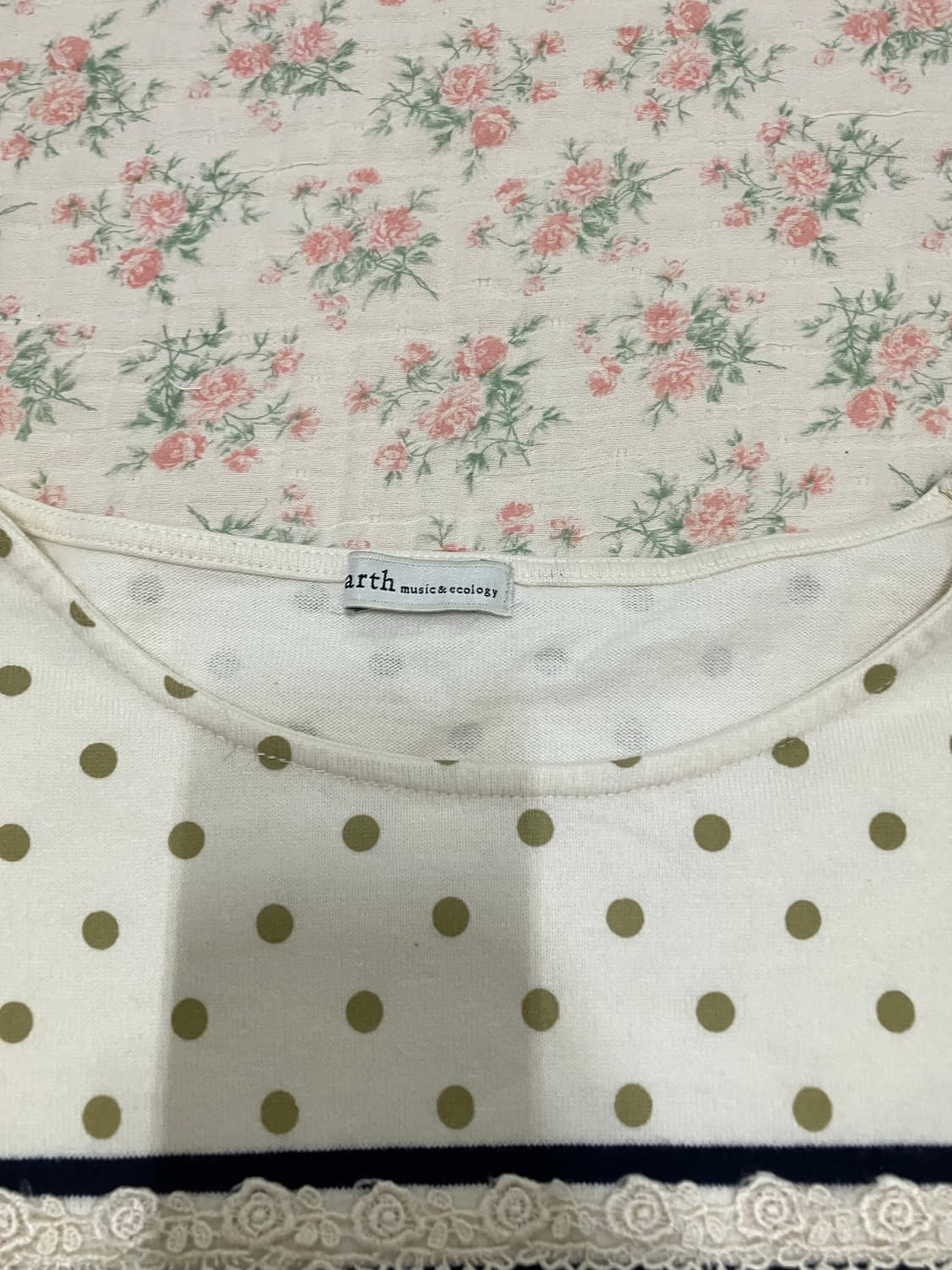 빈티지 어스 뮤직 레이스 도트 스트라이프 반팔 1110 모리걸 y2k 스 상품이미지8