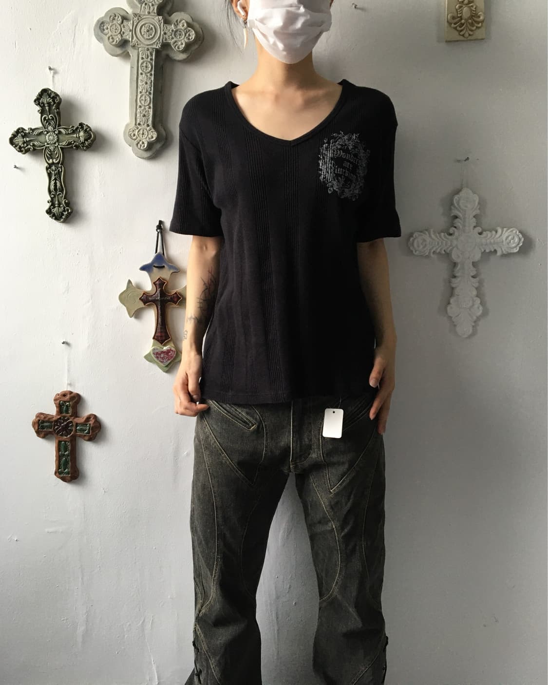 Printing point ribbed t shirt 상품이미지1