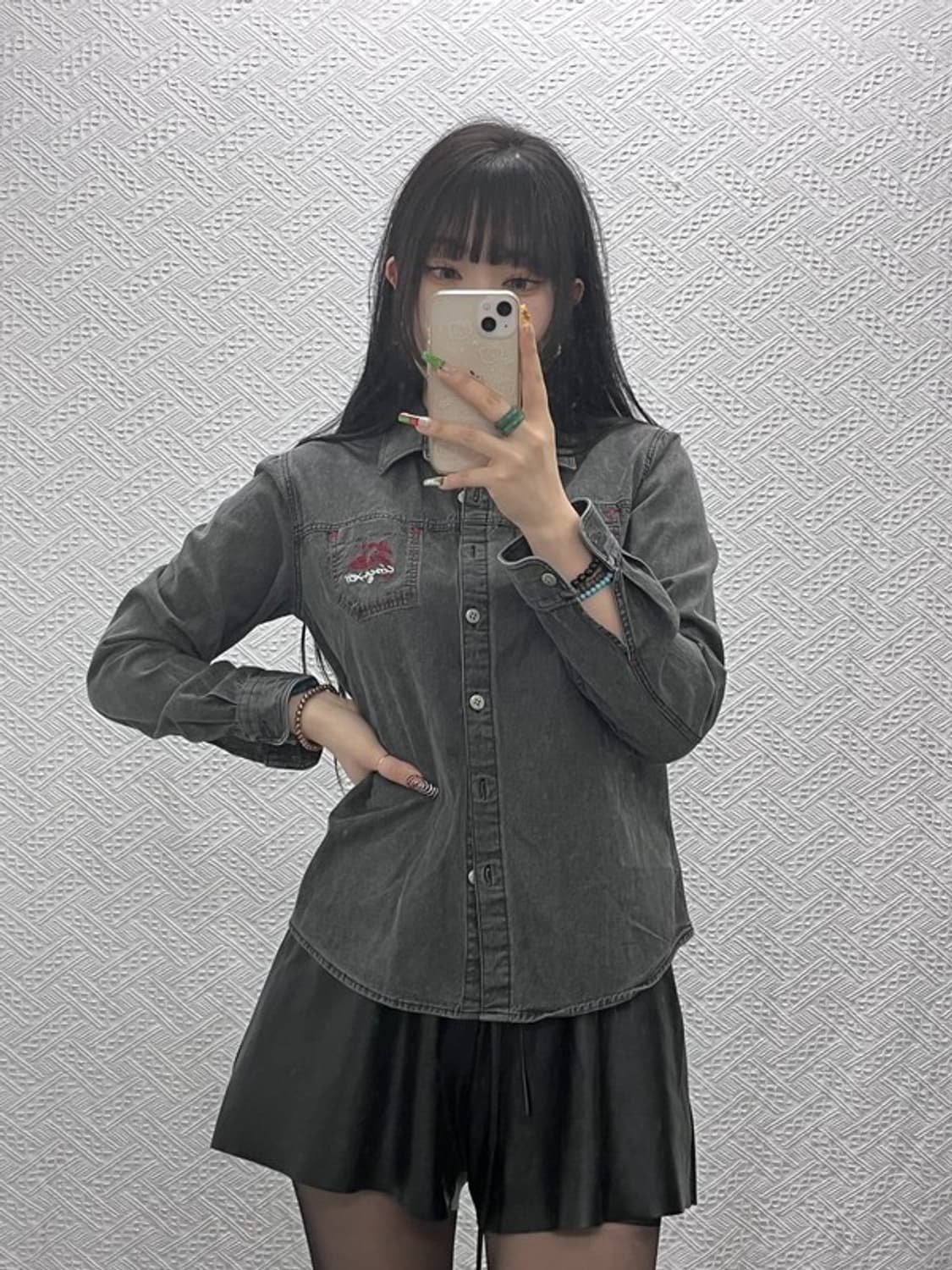 푸부 올드스쿨 레트로 스트릿 흑청 데님셔츠 90 C09556 상품이미지2