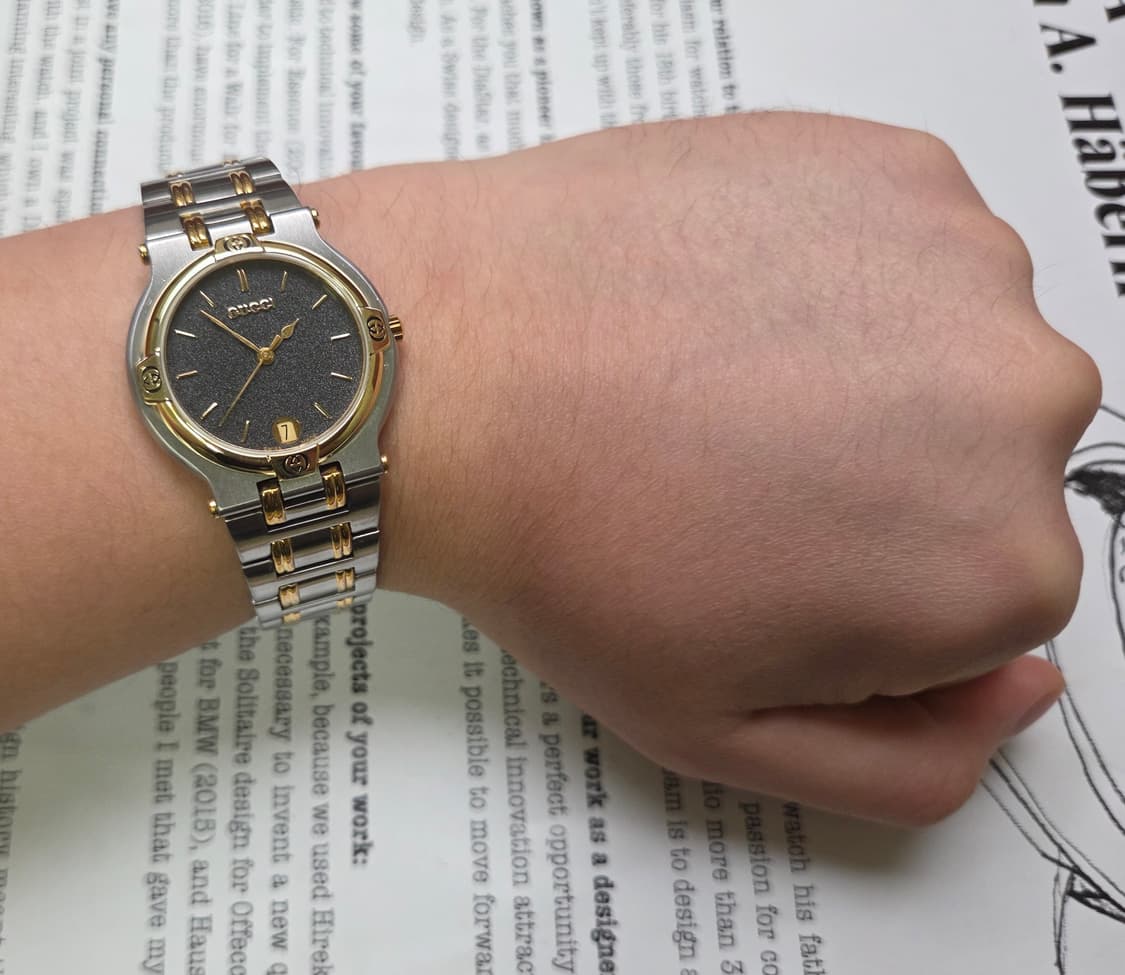 빈티지 구찌 클래식 9000M 스톤그레이 다이얼 콤비 쿼츠 남성용 브레이 상품이미지9