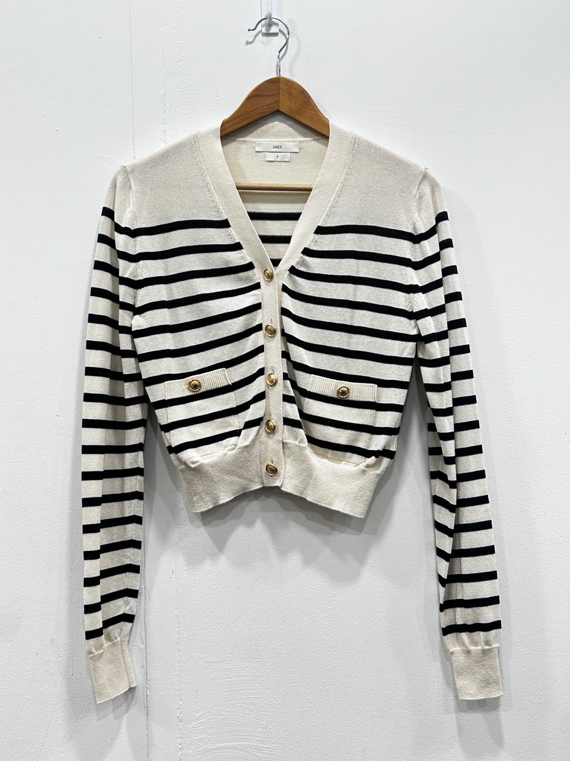 유메르 UMER 스트라이프 세미크롭 가디건 상품이미지3