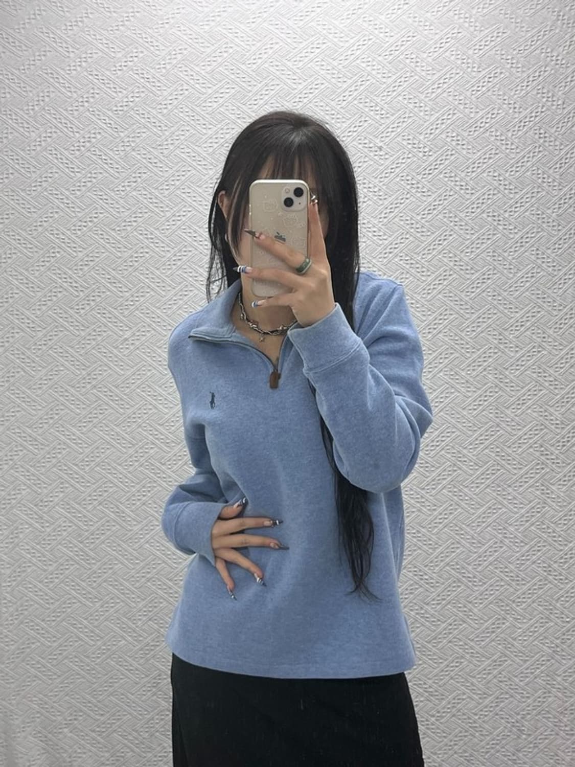 폴로 랄프로렌 빈티지 스모크 블루 반집업 카라 니트 M C07900 상품이미지1