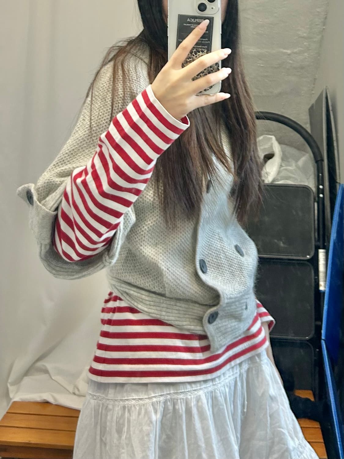 ray beams 코튼 미디 스커트 화이트 상품이미지3