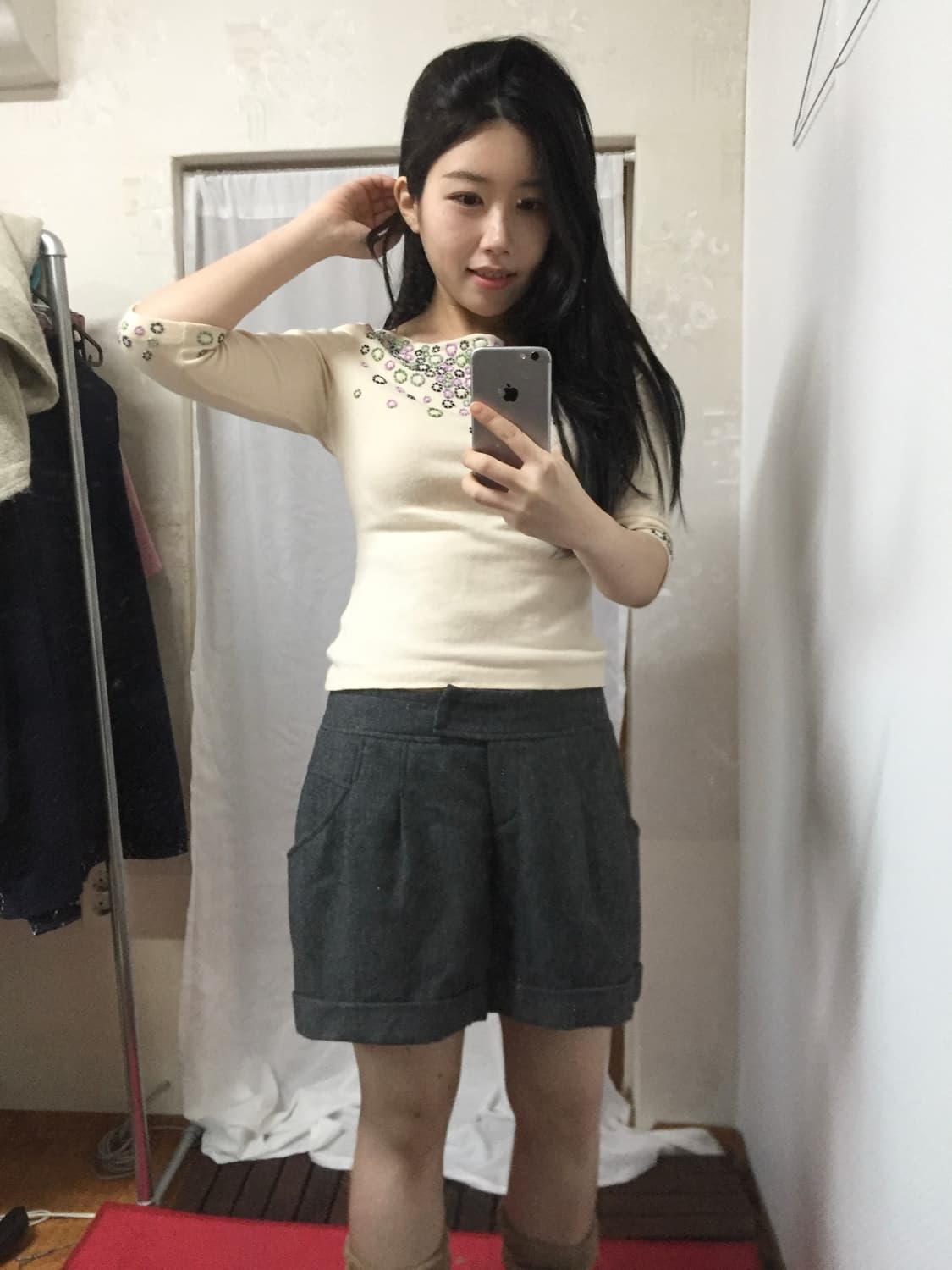 빈티지 플라워 자수 탑 7부티 상품이미지5