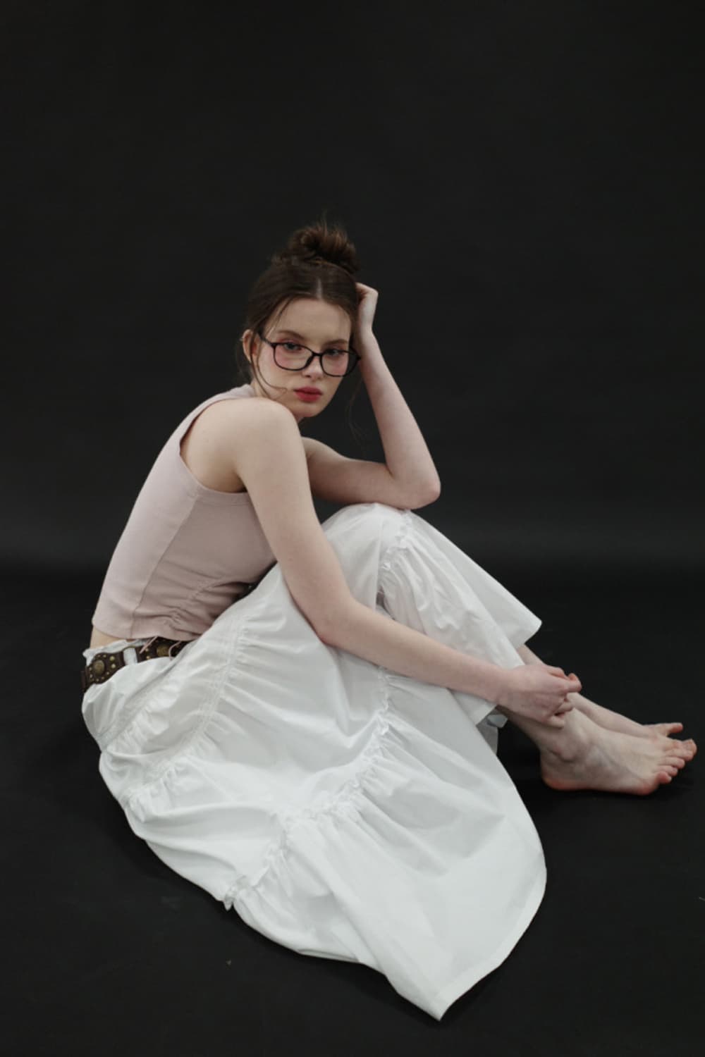 드라이로즈 터널 로고 슬리브리스 버터크림 옐로우레더와펜셔링스트랩홀터나시롤 상품이미지5