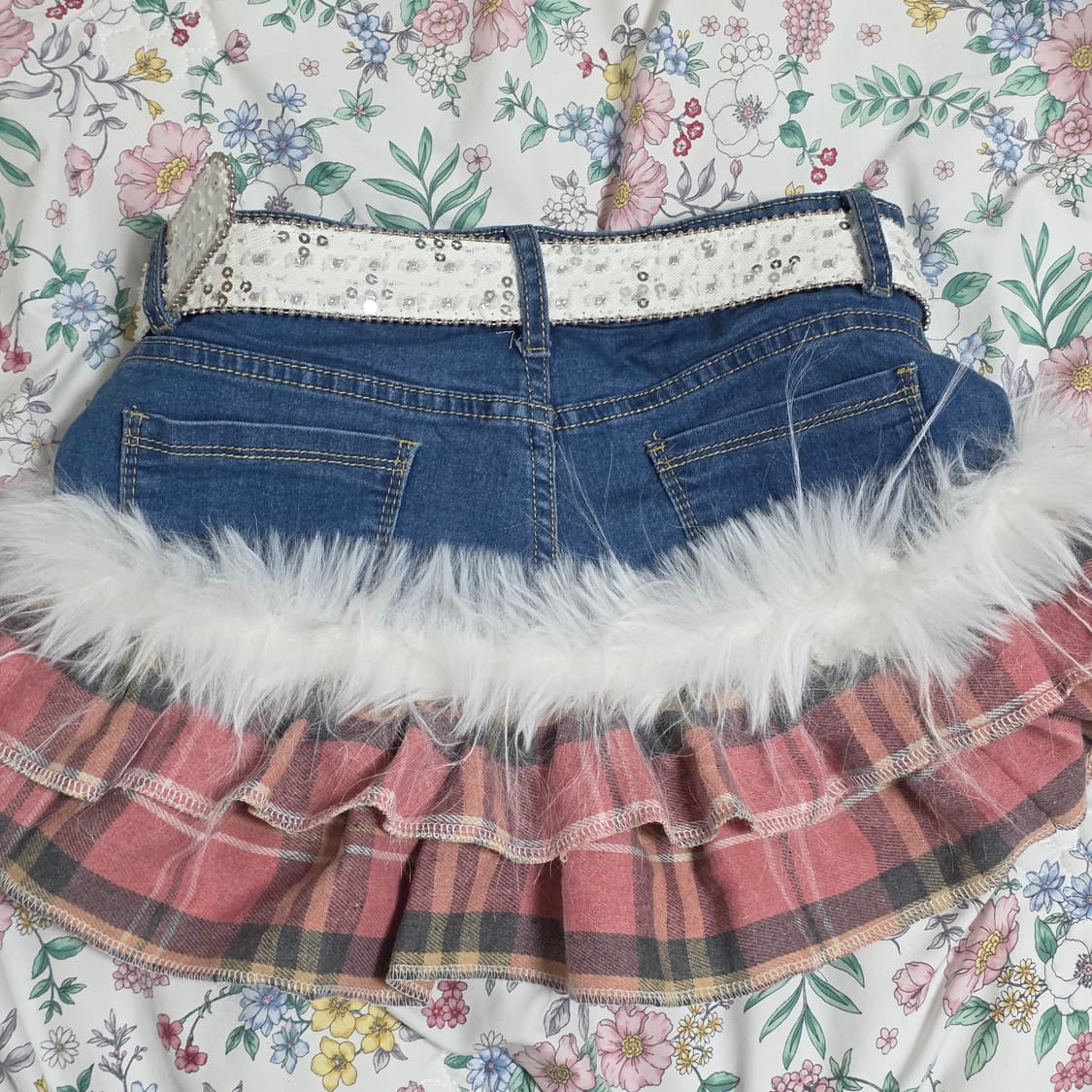 일본핀터깔 y2k빈티지 히메갸루 체크 캉캉 데님 플리츠 스커트+벨트포함 상품이미지3