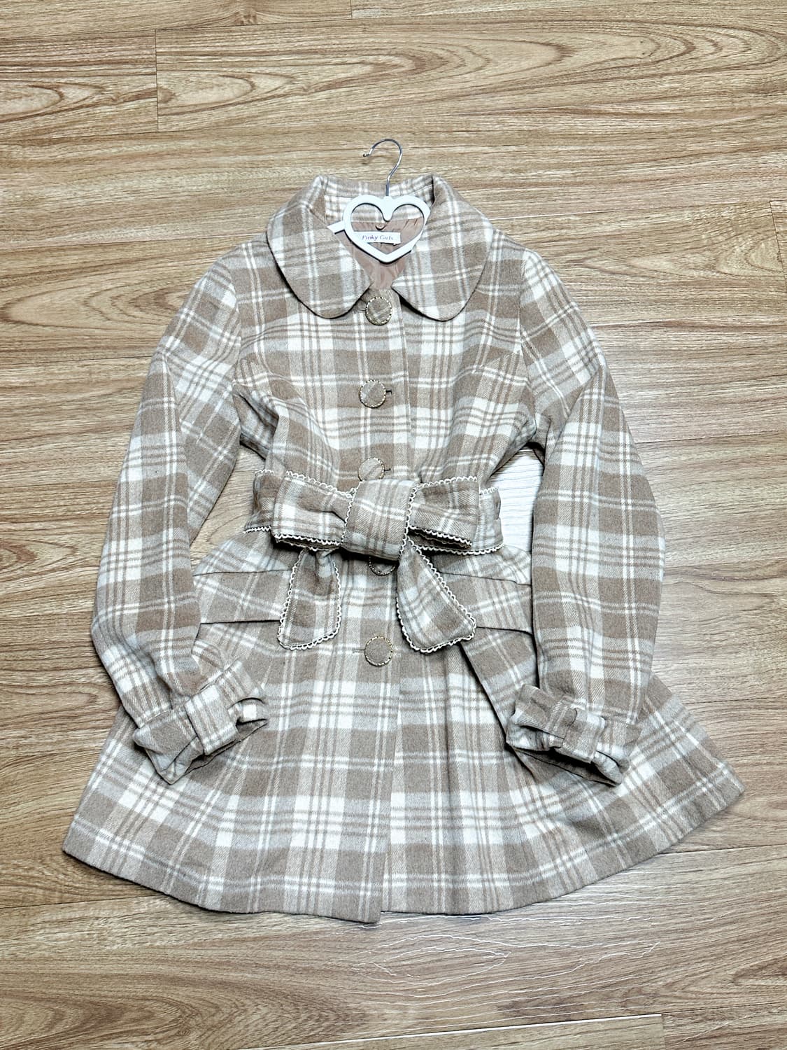 빈티지 브라운 체크 라떼 리본 코트 리락쿠마 히메갸루 로걀 라떼 모리걸 상품이미지1