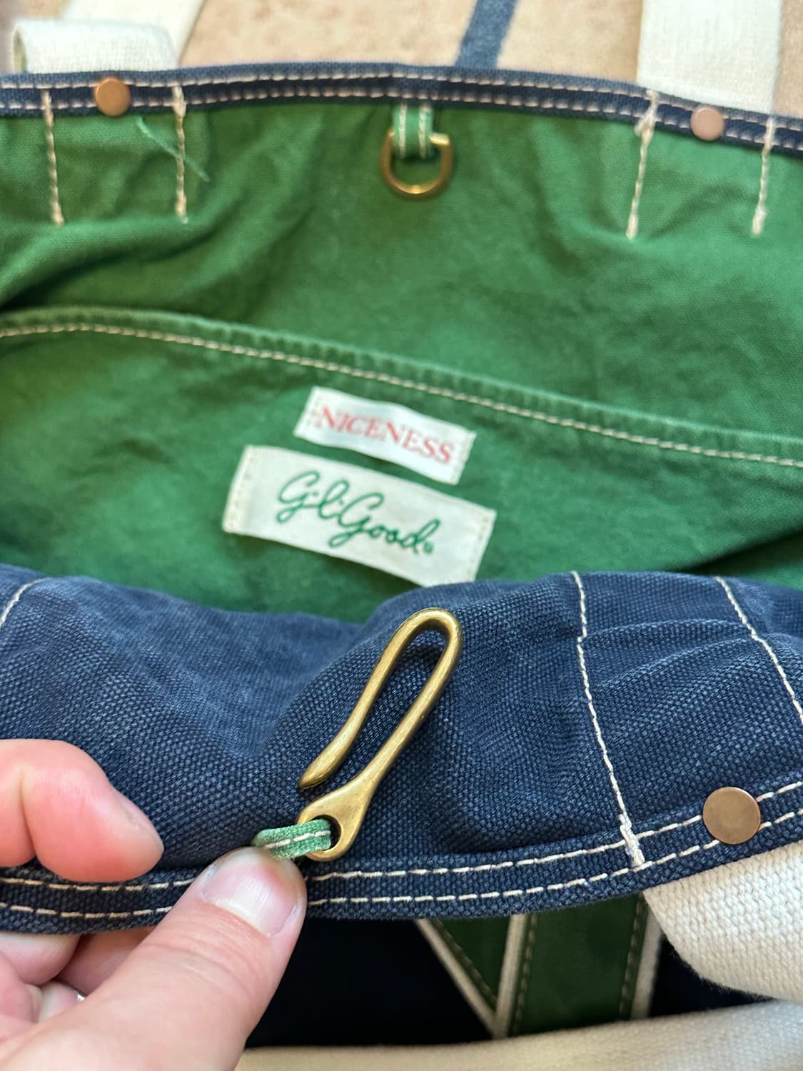 나이스네스(NICENESS)  L.lesh  숄더 토트백 그린 네이비 상품이미지4