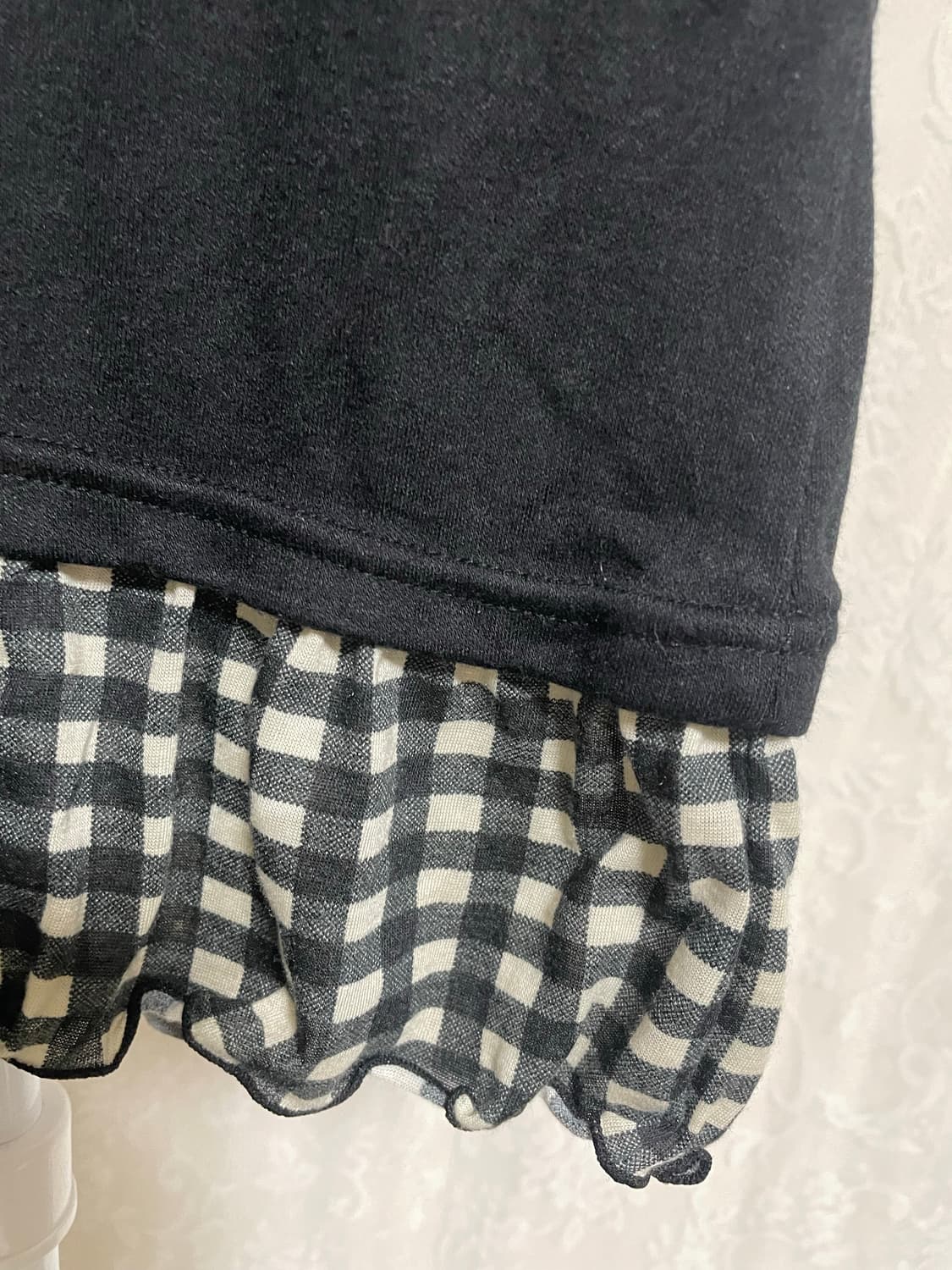 체크 쉬폰 레이어드 반팔탑 상품이미지4