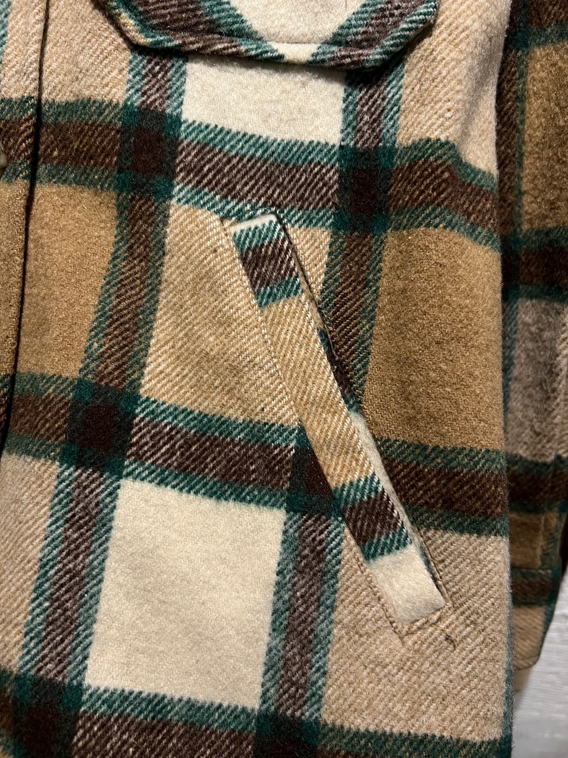 [M]90's 빈티지 베이지 타탄체크 울 셔츠 자켓 상품이미지4