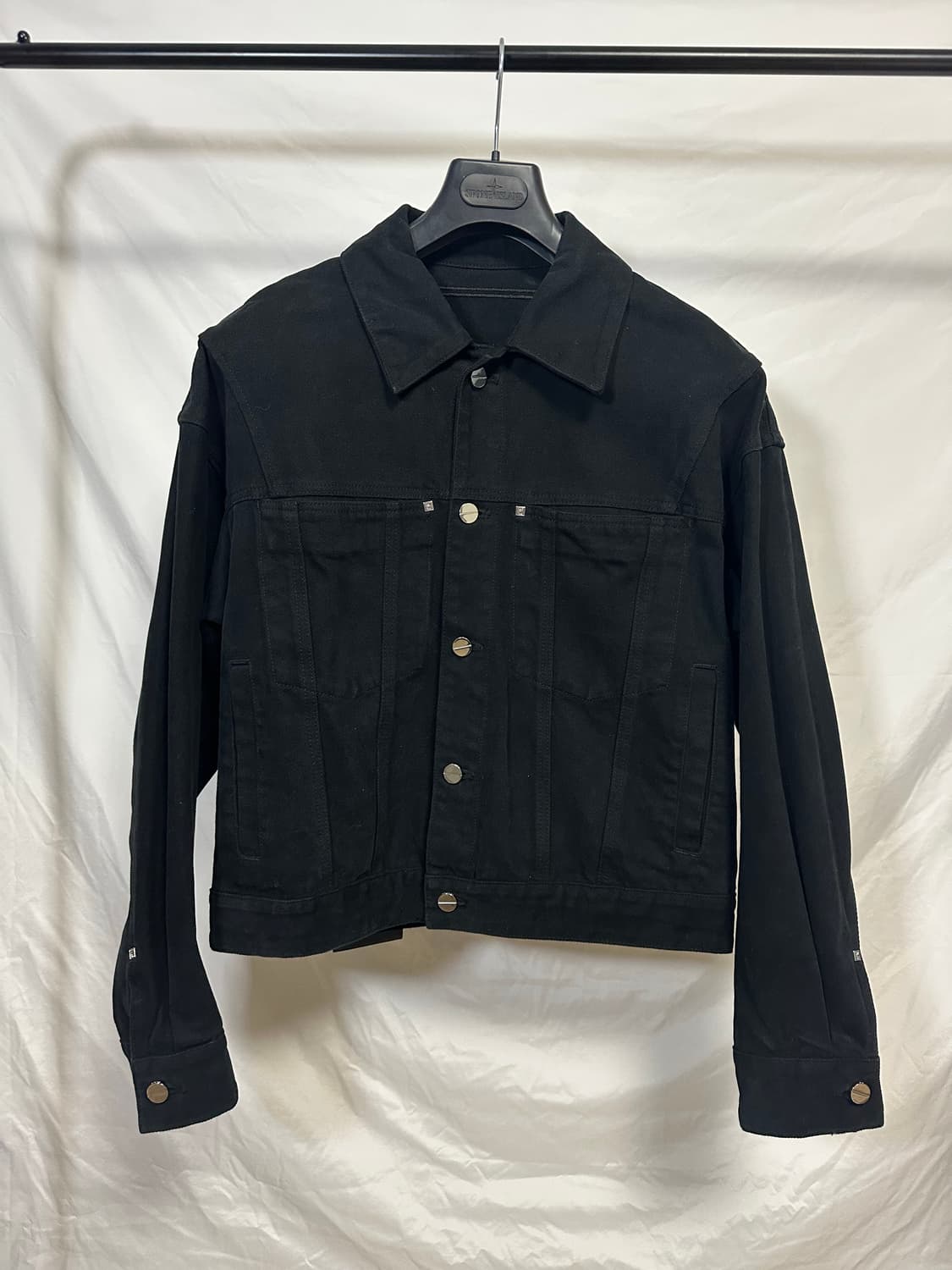 우영미 가죽탭 데님자켓 블랙 (44) 상품이미지1