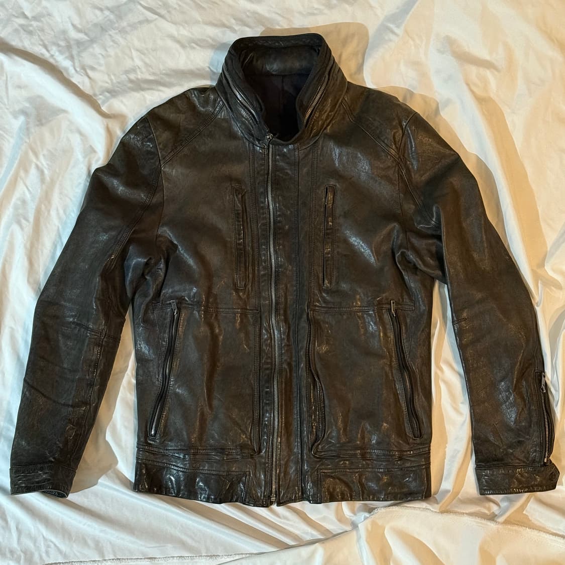 솔리드옴므 13 f/w 하이넥 히든 후드 레더 자켓 xl 판매합니다 상품이미지2