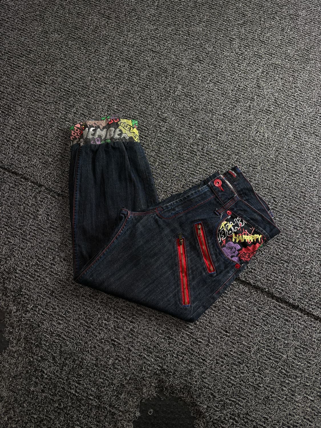 일본 빈티지 패치워크 그래픽 루즈핏 데님 팬츠 3886 상품이미지1