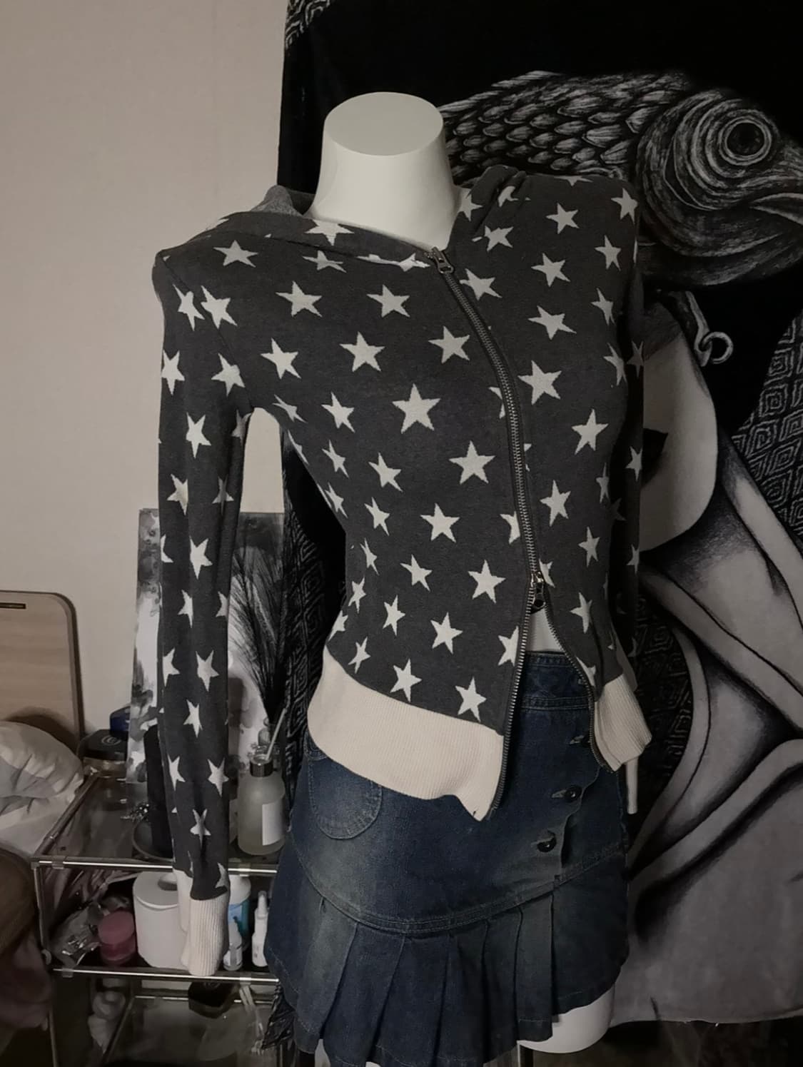 스타 펑크 딱붙 후드집업 상품이미지2