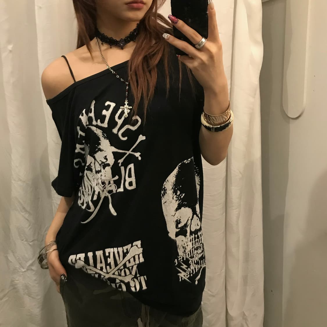 JPN Vintage 루즈핏 고스펑크 고딕 스컬 큐빅 반팔 상품이미지2