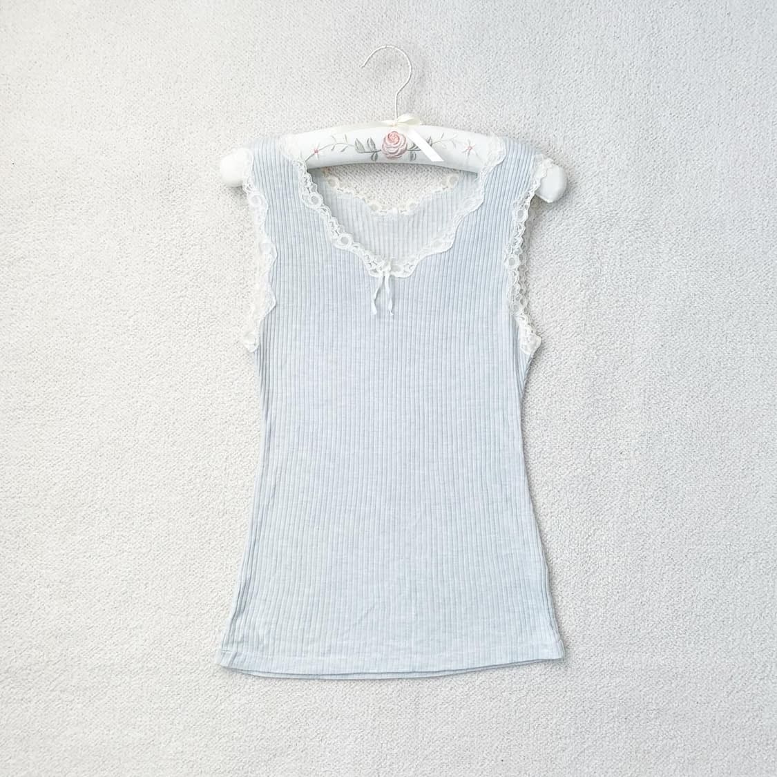 솜사탕 베이비블루 골지 레이스 나시 상품이미지2