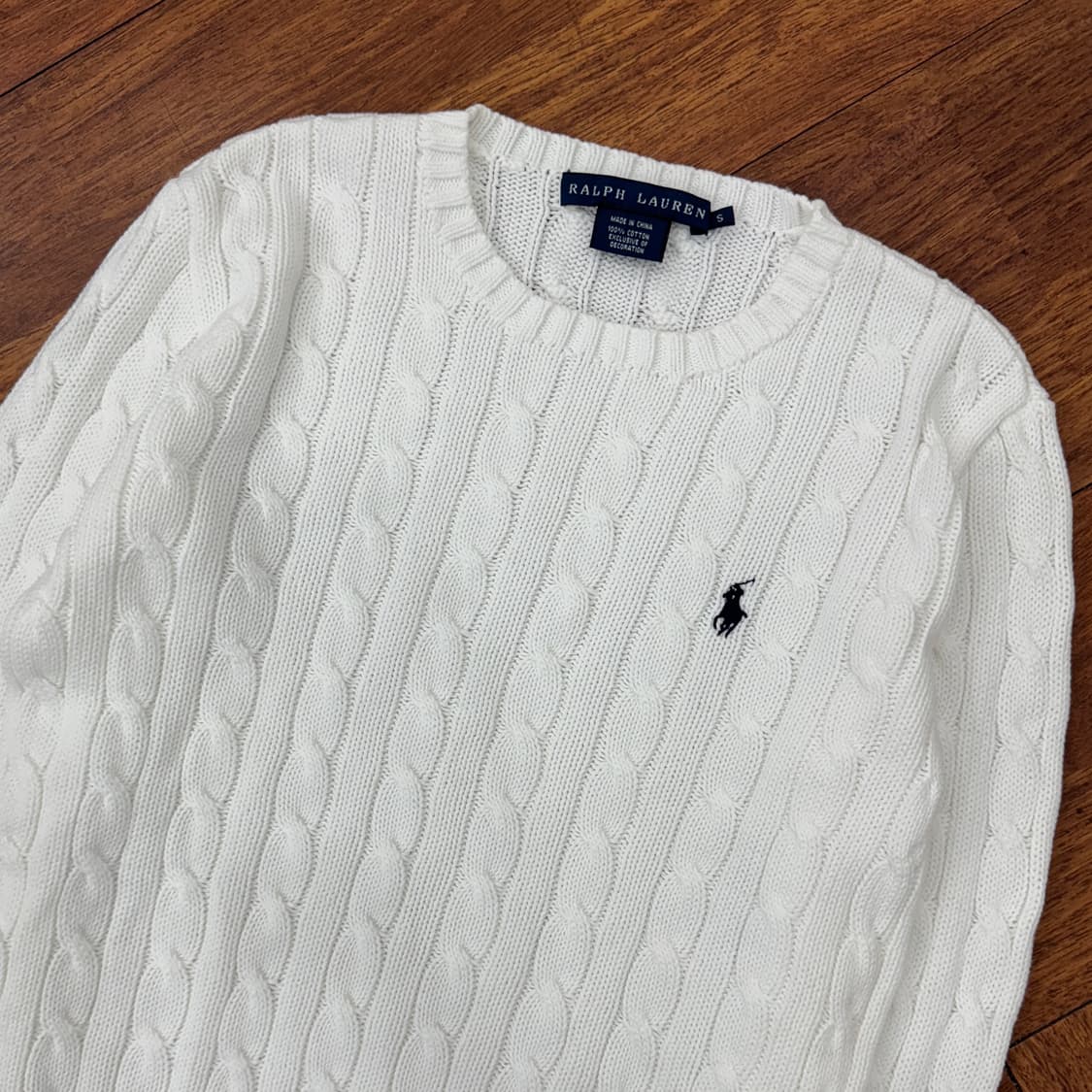 여성용 S 폴로 랄프로렌 화이트 케이블 라운드 니트  상품이미지3