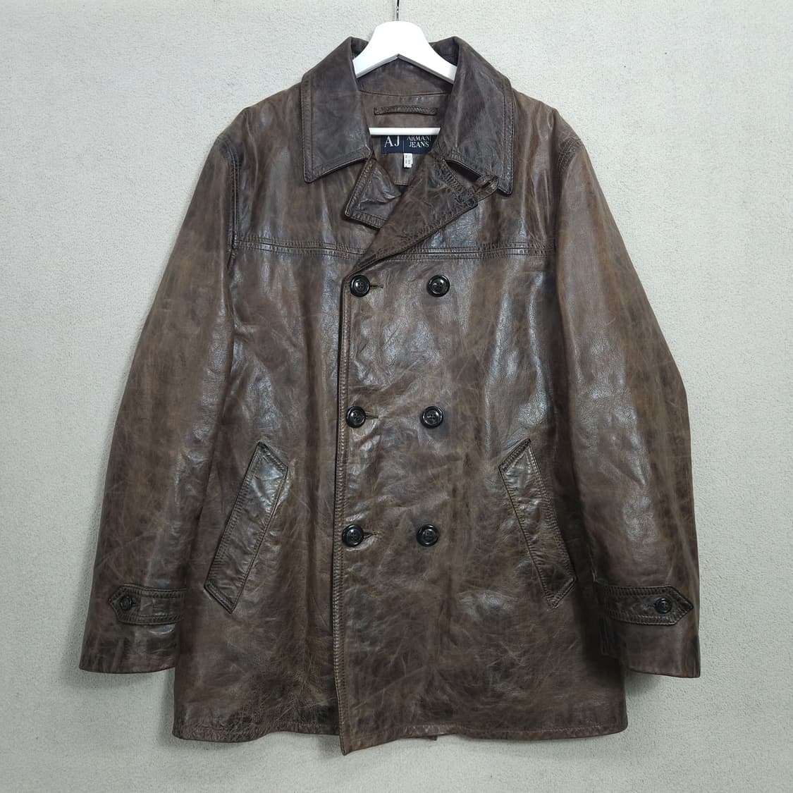 아르마니진스 더블 브레스티드 레더 카코트 상품이미지1